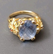 Ladies TOVA Cinderella Blue Diamonique QVC Gold Plated  Sterling 925 Ring Size 9