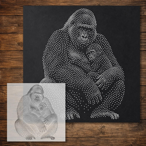 Gorilla with baby stipple art - with,