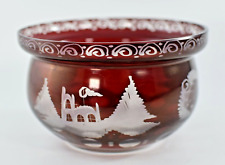 VINTAGE BOHEMIAN CRANBERRY GLASS DECORATIVE BOWL 12.5cm Diameter