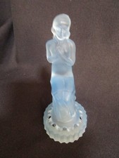 Beautiful Antique Art Deco Frosted Blue  Glass Nude Lady Flower Frog Figurine