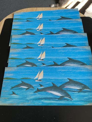 Dolphins art postcards - dolphins, x5