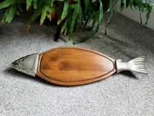 Vintage Fish Wooden And Chrome Serving Board Centrepiece Amazing 59cm Long