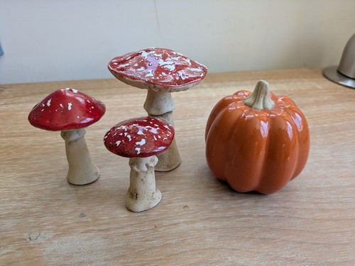 Toadstools and pumpkin - and, ceramic