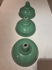 Three  Vintage REAL Brand Green Enamel Industrial 16" Light Shades