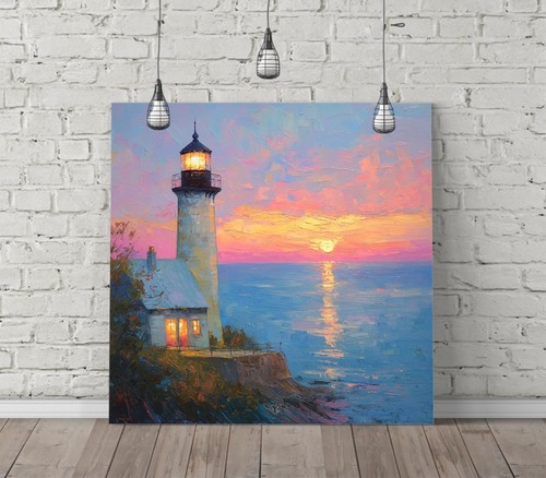 Lighthouse pink sunset - sunset, -square