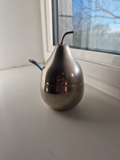 Vintage Pear Design Sauce/Preserve Pot Silver Plate Lid Glass Jar With Spoon