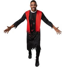 Mens Costume Zombie Priest Vicar Evil Scary Fancy Dress Carnival Halloween