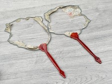 ANTIQUE CHINESE CELLULOID HAND FANS WITH FLORAL PAPER FRAMES PAIR DECORATIVE