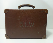 Evacuee Suitcase WWII Era Brown Vinyl English Made Original Vintage Storage