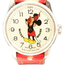 Vintage Bradley Walt Disney Manual Wind Up Mickey Mouse Watch 1970's Working,