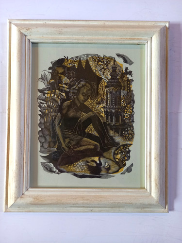 Framed wood engraving a - framed,