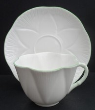 An unusual green trim Shelley Dainty White tea cup & saucer. C.1940+.