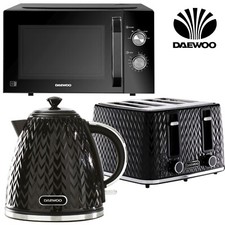 Daewoo ARGYLE 1.7L 3000W Kettle 4-Slice Toaster & Large 23L Microwave Set Black