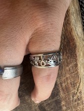 Sterling Silver Egyptian Symbol Ring – Eye of Horus, Ankh, Anubis – Size M½ UK