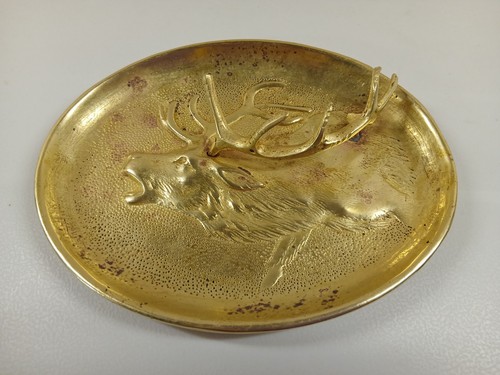 Brass stag dish - dish, vintage