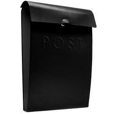 Wall Mounted Post Box in Black Galvanised Steel Outdoor Lockable Mailbox | M&W