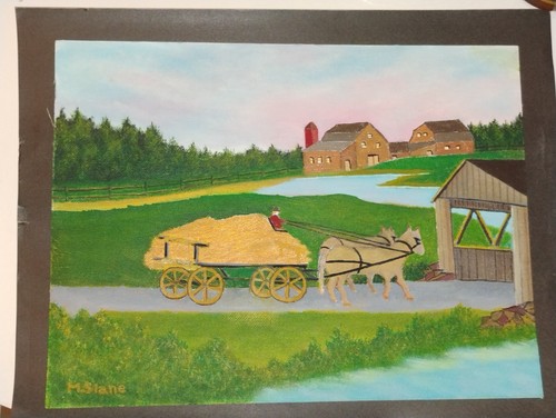Vtg horse drawn wagon folk - wagon,