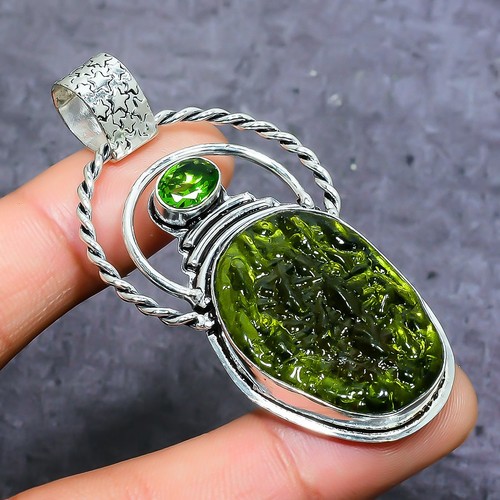 Moldavite quartz peridot 925 - moldavite,