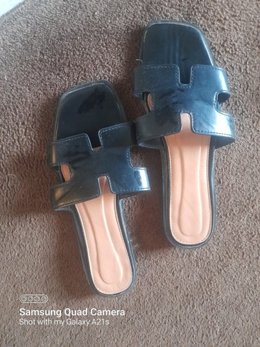Black leather slippers women - leather,