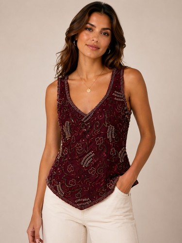 Beaded burgundy corset - corset, top