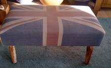 Union Jack Rectangular Foot Stool, Wooden Legs, 24" Long x 14" Deep x 11" High.
