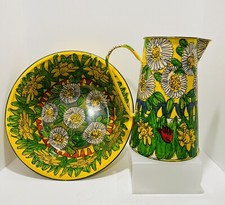 Antique Painted Tin Water Pitcher & Bowl Wash Basin-1998 “Amen Wardy Home”