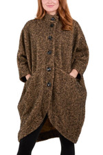 Made In Italy Brown Coat Lagenlook wide sleeve pockets Button up One Size 14-22
