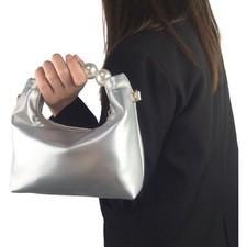 Pearl Beaded Handle Purse Handbag Wedding Evening Crossbody PU Bag with Chain