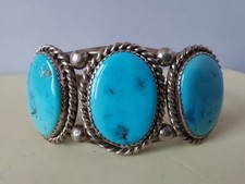 Traditional style Navajo silver and 3 stone turquoise cuff, total size  6 1/2"