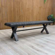 Furniture Village 'Moon' Charcoal Grey Faux Leather Dining Bench With Metal Legs