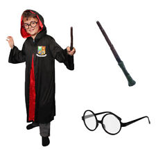 CHILDS WIZARD COSTUME BOOK WEEK HALLOWEEN FANCY DRESS ROBE OPTIONAL GLASSES WAND