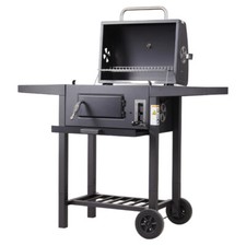 BBQ Grill Rectangular Barbecue Steel Charcoal Outdoor Patio Garden w/ Side Table