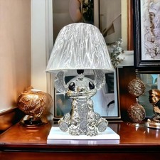 Bling Crushed Diamond Silver Stitch Table Lamp Ceramic with Shade Base Silver