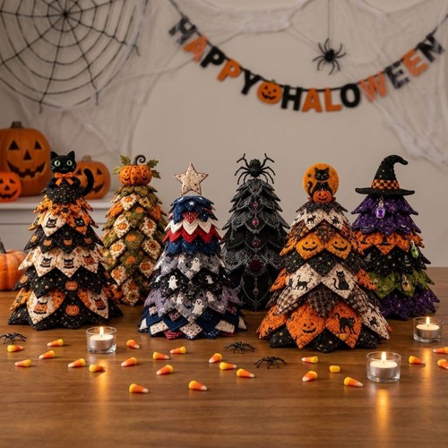 Halloween quilted fabric tree - fabric,