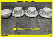 ☕ Vintage English Floral Tea Set – Cups & Saucers + Bowl – Made in England