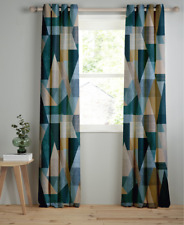 Harlequin Pythagorum Pair Lined Velvet Eyelet Curtains, Blue, W228 x Drop 182cm