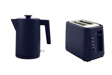 Navy Blue Ribbed Fast Boil Kettle 1.7L & 2-Slice Toaster Set Kitchen Appliance
