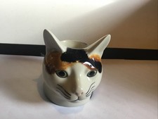 Vintage Quail Pottery Cat Face Egg Cup Ceramic 3 1/4" H 3 1/2" L  2 1/2" Wide 