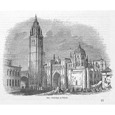 SPAIN The Cathedral at Toledo - Antique Print 1851