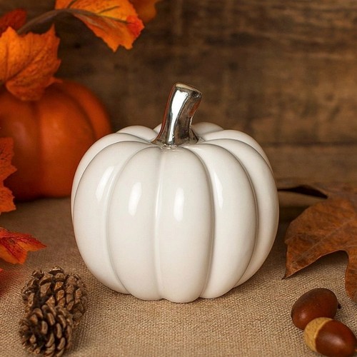 White ceramic small pumpkin - white,