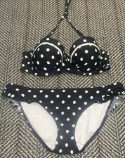 Ladies Black & White Spot Floozie Frost French Bikini Size 10 Bottoms 32C Top