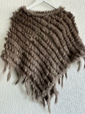 TAUPE REAL FUR CAPE S OR UK 6/8 TASSELS TOWIE WINTER XMAS GLAM PARTY SMART TOWIE
