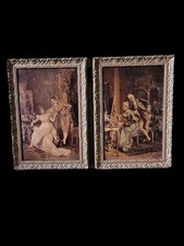 Pair of Antique Crystoleums – 19th c Romantic Scenes – Rococo-Style Frames
