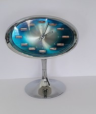 Vintage 70's Japan Rhythm Alarm Clock Blue Back Rare Face Colour Free-Standing