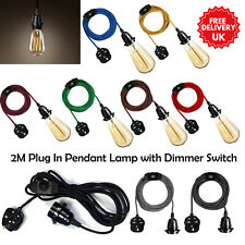 Plug in Lamp Kit Hanging Pendant Light 2m Fabric Cable with Dimmer Switch E27 UK
