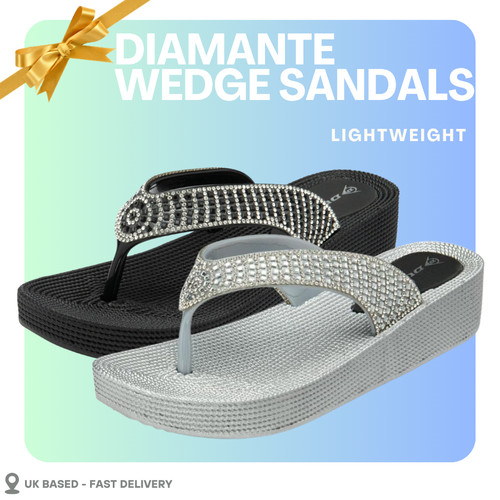 Ladies diamante wedge flip - ladies,
