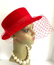 WEDDING HAT Formal OCCASION Races in RED  Bermona Netted Felt