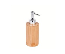 Bamboo Round Soap Dispenser for Bathroom or Kitchen, Refillable Eco-Friendly