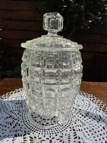 Glass lidded jar - glass, vintage