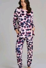  Ted Baker Velour Floral Pattern Bottom And Long Sleeves Top Pyjamas Set Size 14